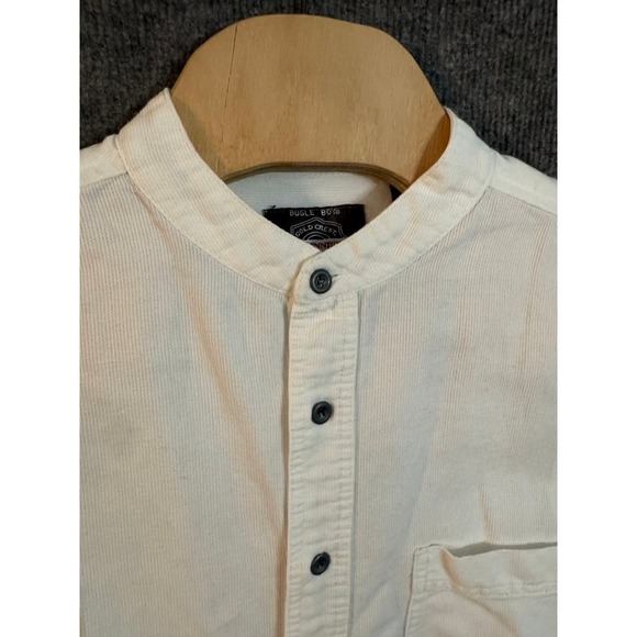 Bugle Boy Gold Crest Millennium Series White Corduroy Band Collar Shirt Mens L - Picture 4 of 8